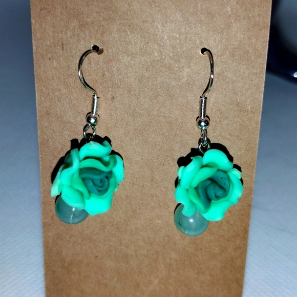 Hand Crafted Jewelry - Green rose earrings